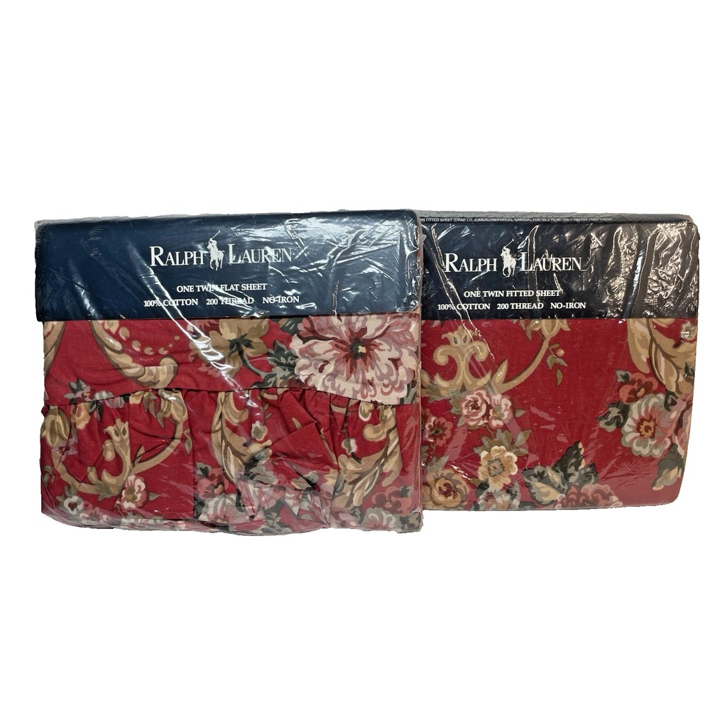 Vtg New NOS Ralph Lauren Danielle Marseilles TWIN Ruffled Flat & Fitted Sheet
